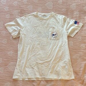 Vineyard Vines White Short Sleeve Tee with Pocket and Flag